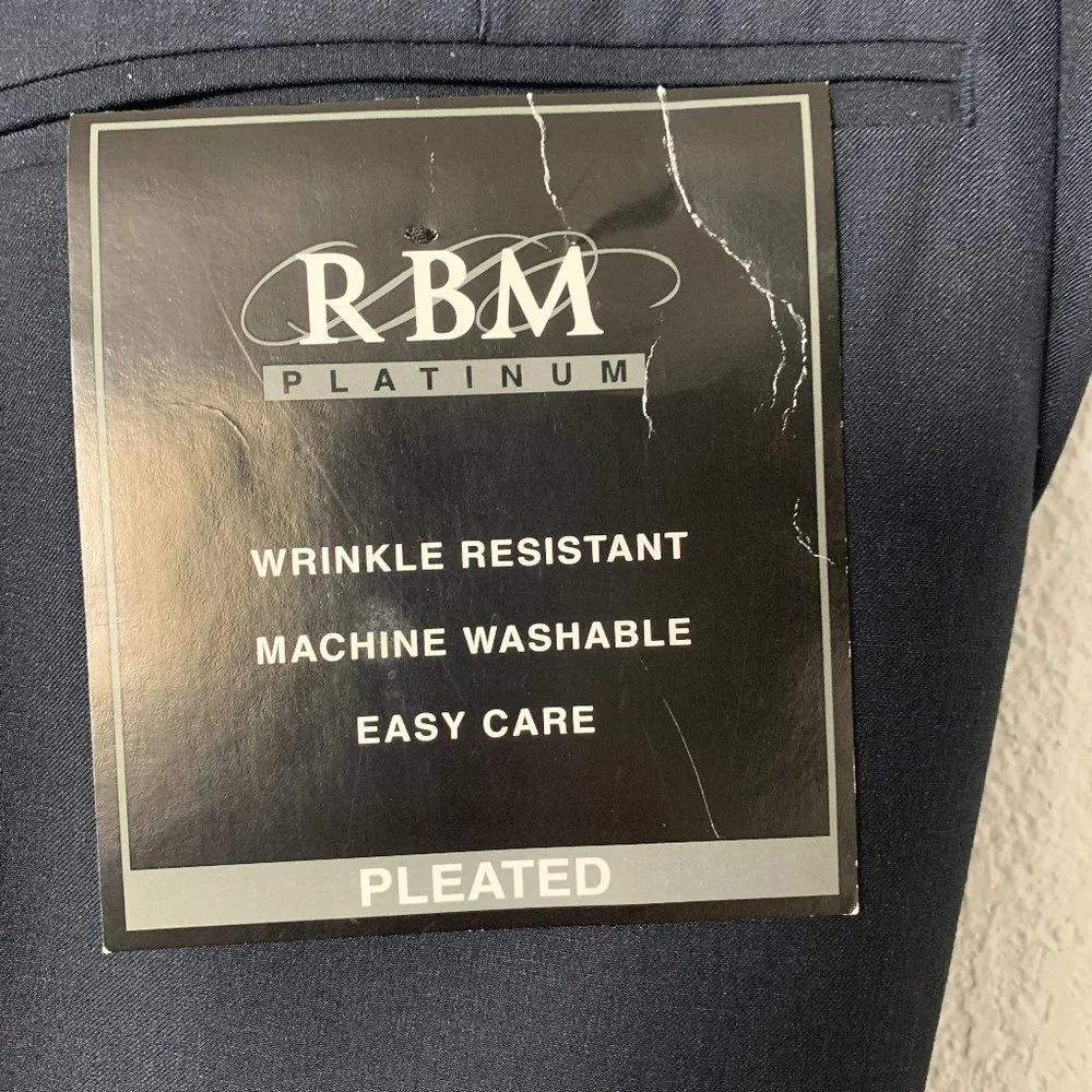 (T13) RBM Platinum Big & Tall Men's Navy Pleated Dress Pants cuffed leg, 44wx32L